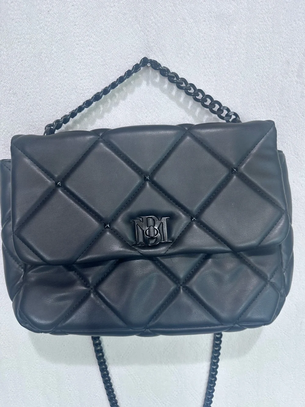Badgley Mischka Vegan Leather Quilted Stud Shoulder Bag With Chain Strap, Black